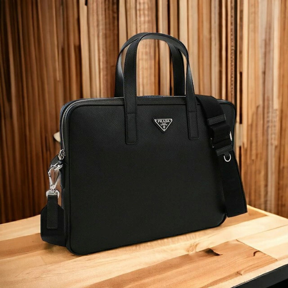 Prada Briefcase Saffiano Travel Leather Laptop Cool Nero Black